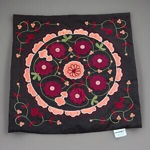 Grammercy Studio Bed Throw Pillow Cover Brown Embroidered Boho Floral lot of 3